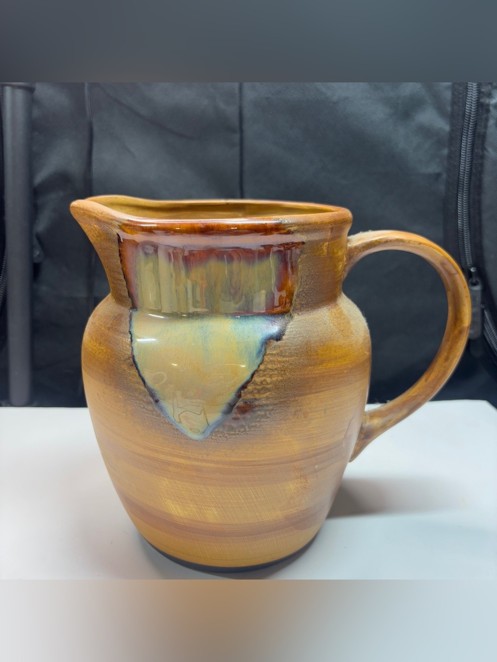 Sango Splash Brown Stoneware Drip Glaze Large Water Pitcher 80oz 2.5Qt. 4951